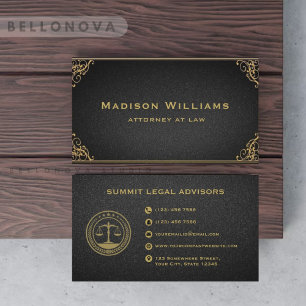 Custom Gold Black Grey Monogram Law Office Business Card