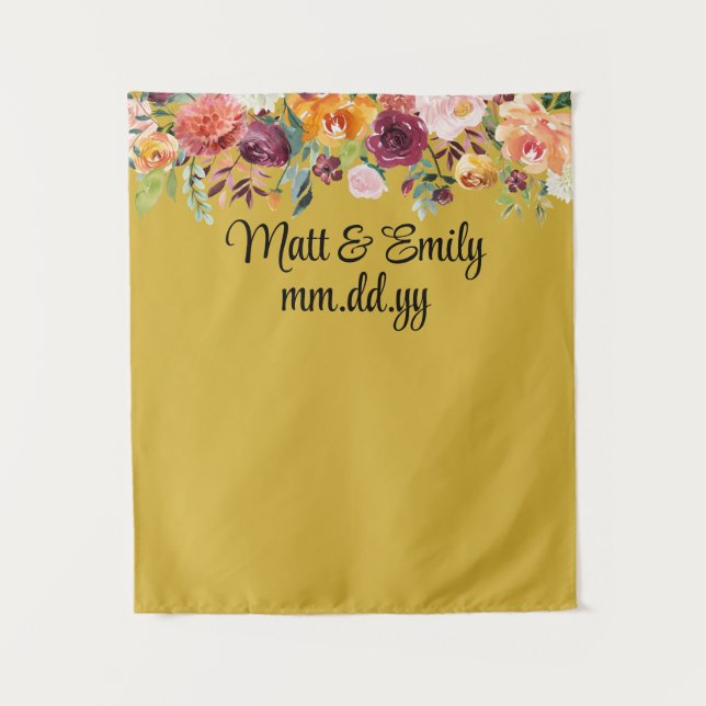Custom Gold Black Wedding Reception Photo Booth Tapestry (Front)