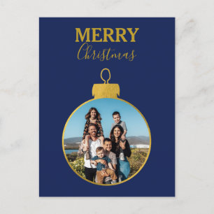 Custom Gold Blue Photo Ornaments Christmas Holiday Postcard