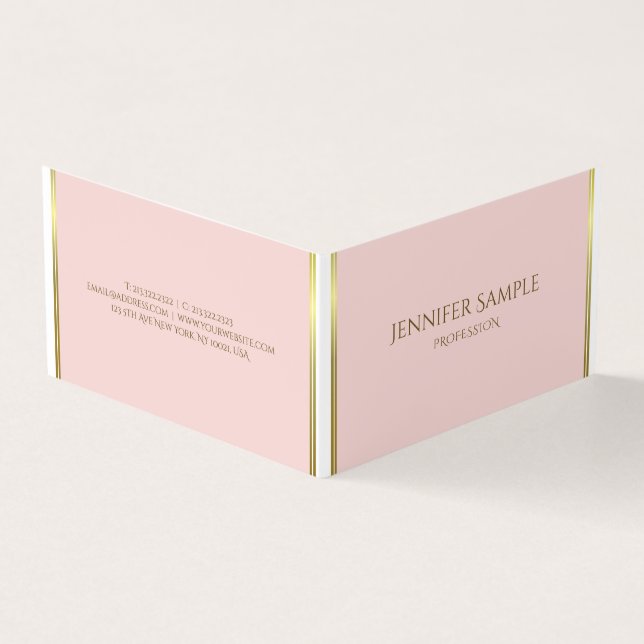 Custom Gold Blush Pink White Template Professional Business Card (Outside)