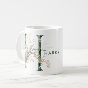Custom Gold Botanical Eucalyptus Monogram "H" Coffee Mug