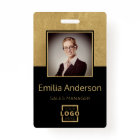 Custom Gold Business Logo Barcode Employee Photo