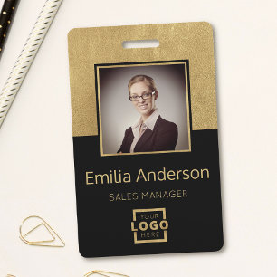 Custom Gold Business Logo Barcode Employee Photo ID Badge