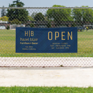 Custom Gold Business Logo Monogram Blue Pattern Banner