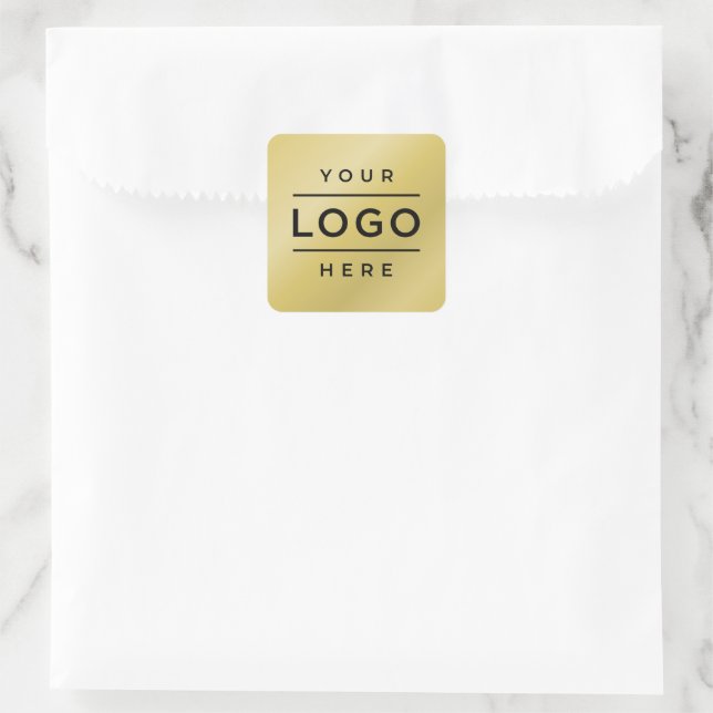 Custom Gold Business Logo Promo Square Sticker (Bag)