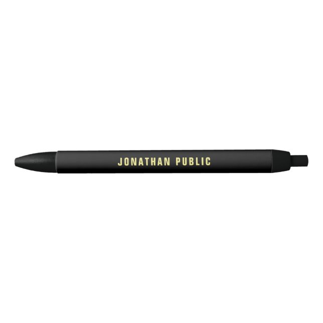 Custom Gold Colour Text Minimalist Simple Black Ink Pen (Front)