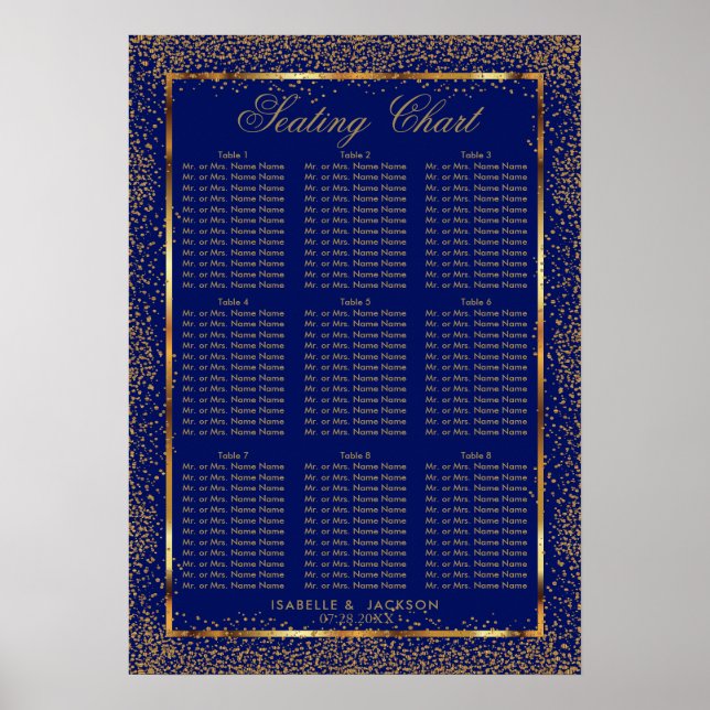 Custom - Gold Confetti and Dark Blue - 9 Seating Poster (Front)