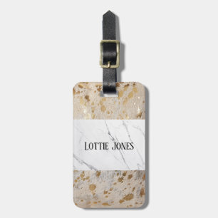 Custom Gold Cowhide white marble Print luggage tag