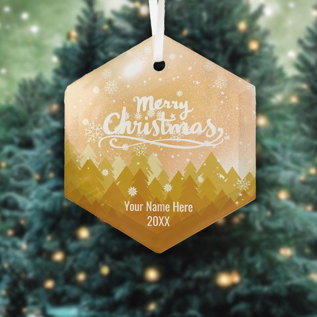 Custom Gold Crystal Snow Forest Merry Christmas Glass Tree Decoration (Creator Uploaded)