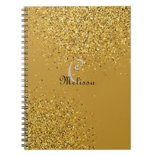Custom Gold Faux Glitter Monogram Name Notebook