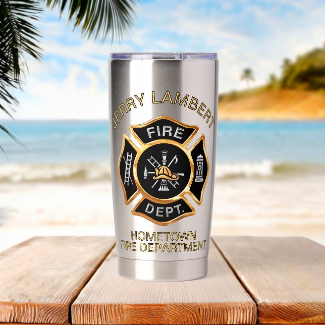 Custom Gold Fire Department Firefighter Badge Insulated Tumbler (Beach (Rotated))