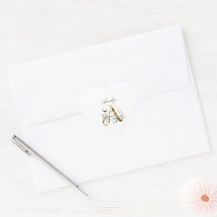 Custom Gold Floral Letter A Heart Envelope Seal