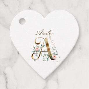 Custom Gold Floral Letter A Heart Favour Tag