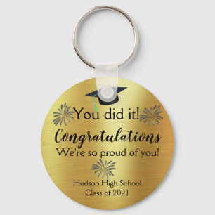 Custom Gold Foil and Fireworks Graduate Key Ring