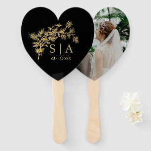 Custom Gold Foil Luxury Botanical Monogram Modern Hand Fan