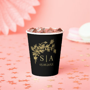 Custom Gold Foil Luxury Botanical Monogram Modern  Paper Cups