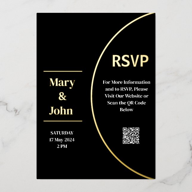 Custom Gold Foil Modern Black and White Wedding (Front)