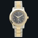 Custom Gold Glitter Black Sparkle Monogram<br><div class="desc">Easily personalise this trendy elegant watch design featuring pretty gold sparkling glitter on a black brushed metallic background.</div>
