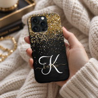 Custom Gold Glitter Black Sparkle Monogram
