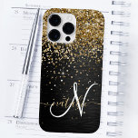 Custom Gold Glitter Black Sparkle Monogram Case-Mate iPhone 14 Pro Max Case<br><div class="desc">Easily personalise this trendy elegant phone case design featuring pretty gold sparkling glitter on a black brushed metallic background.</div>