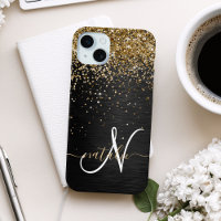 Custom Gold Glitter Black Sparkle Monogram