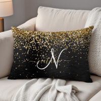 Custom Gold Glitter Black Sparkle Monogram