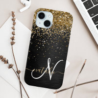 Custom Gold Glitter Black Sparkle Monogram