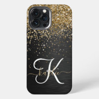Custom Gold Glitter Black Sparkle Monogram