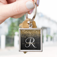 Custom Gold Glitter Black Sparkle Monogram