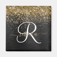 Custom Gold Glitter Black Sparkle Monogram