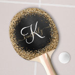 Custom Gold Glitter Black Sparkle Monogram Ping Pong Paddle<br><div class="desc">Easily personalise this trendy elegant ping pong paddle design featuring pretty gold sparkling glitter on a black brushed metallic background.</div>