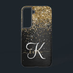 Custom Gold Glitter Black Sparkle Monogram Samsung Galaxy Case<br><div class="desc">Easily personalise this trendy elegant phone case design featuring pretty gold sparkling glitter on a black brushed metallic background.</div>