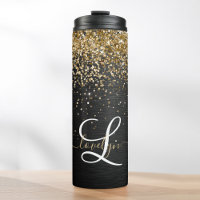 Custom Gold Glitter Black Sparkle Monogram