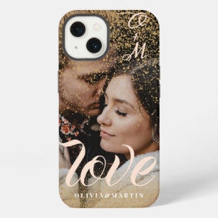 Custom Gold Glitter Couple Photo Monogrammed iPhone 13 Case
