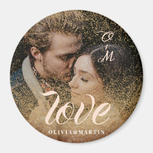 Custom Gold Glitter Couple Photo Monogrammed Magnet