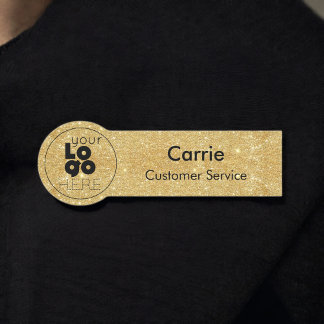 Custom Gold Glitter Staff Name Tag with Round Logo