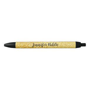 Custom Gold Glitter Template Calligraphed Script Black Ink Pen