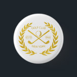 Custom Gold Golf Club Elegant Minimal Modern  3 Cm Round Badge<br><div class="desc">Custom gold golf club elegant, modern, minimalist, chic design. Personalised golf club button pin with laurel wreath, two crossed golf clubs, and golf ball. Personalised golf button pin with your logo, name, text, year, etc. Elegant gold golf club button pin personalised gift for golf club, golfer, golf player, team, coach....</div>