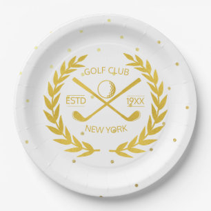 Custom Gold Golf Club Elegant Minimal Modern Dots Paper Plate