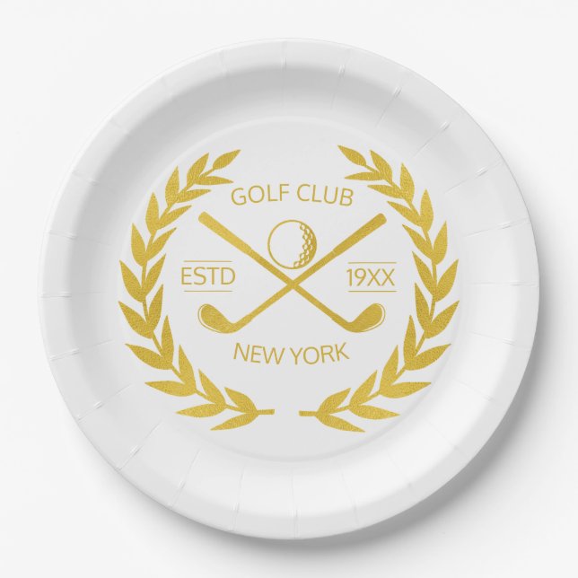 Custom Gold Golf Club Elegant Minimal Modern  Paper Plate (Front)