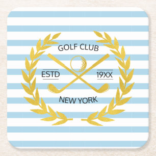 Custom Gold Golf Club Minimal Summer Stripes Square Paper Coaster