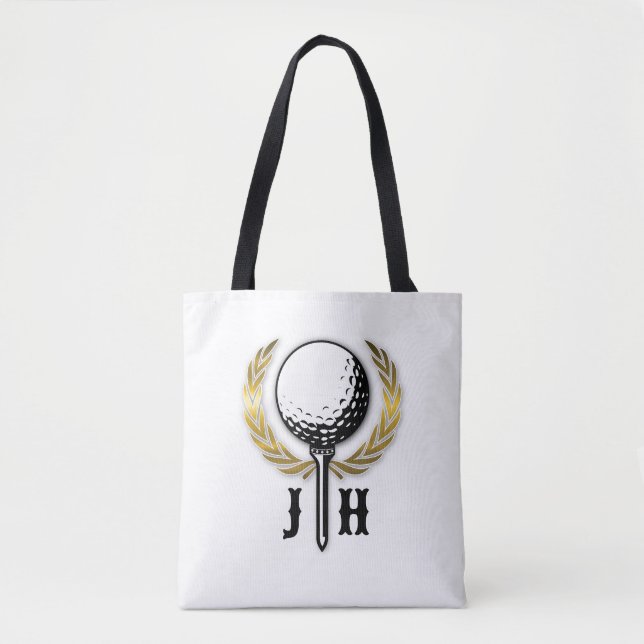Custom Gold Golf Monogram Design Tote Bag (Front)