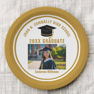 Custom Gold Graduate Photo 2026 Graduation Party Paper Plate