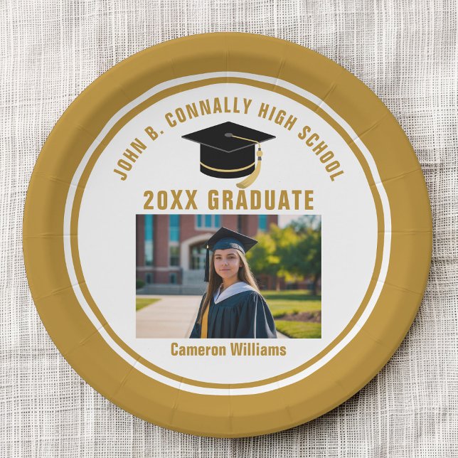 Custom Gold Graduate Photo 2026 Graduation Party Paper Plate (Creator Uploaded)
