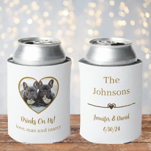 Custom Gold Heart Photo Dog Wedding Can Cooler