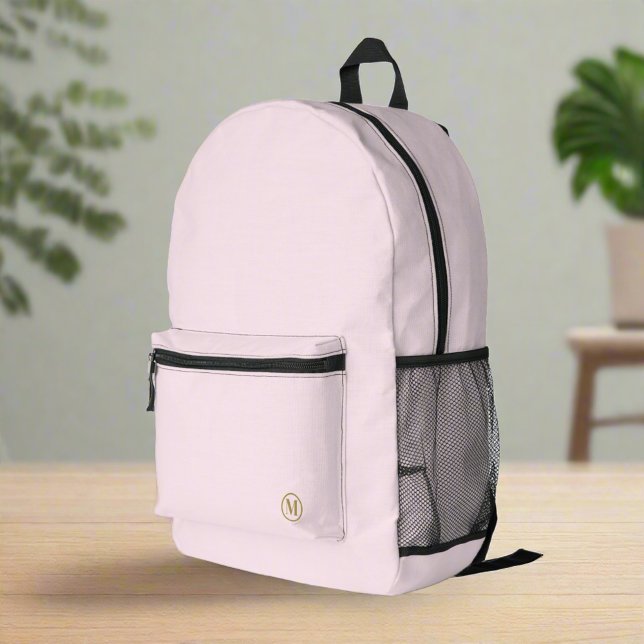 Custom Gold Initial l Feminine Girly Blush Pink  Printed Backpack (Creator Uploaded)