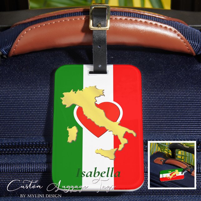 Custom Gold Italy Map Italian Flag Luggage Tag (Creator Uploaded)