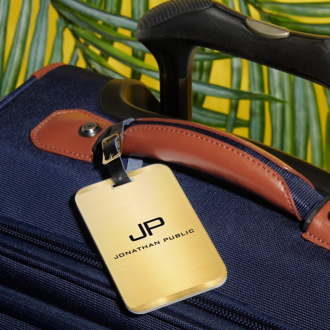 Custom Gold Look Modern Monogram Template Luggage Tag (Front Insitu 1)