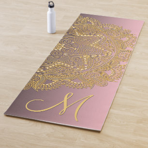 Custom Gold Mandala Art Pattern On Blush Rose Pink Yoga Mat