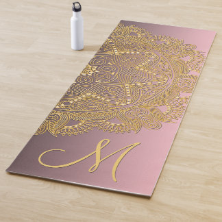 Custom Gold Mandala Art Pattern On Blush Rose Pink Yoga Mat